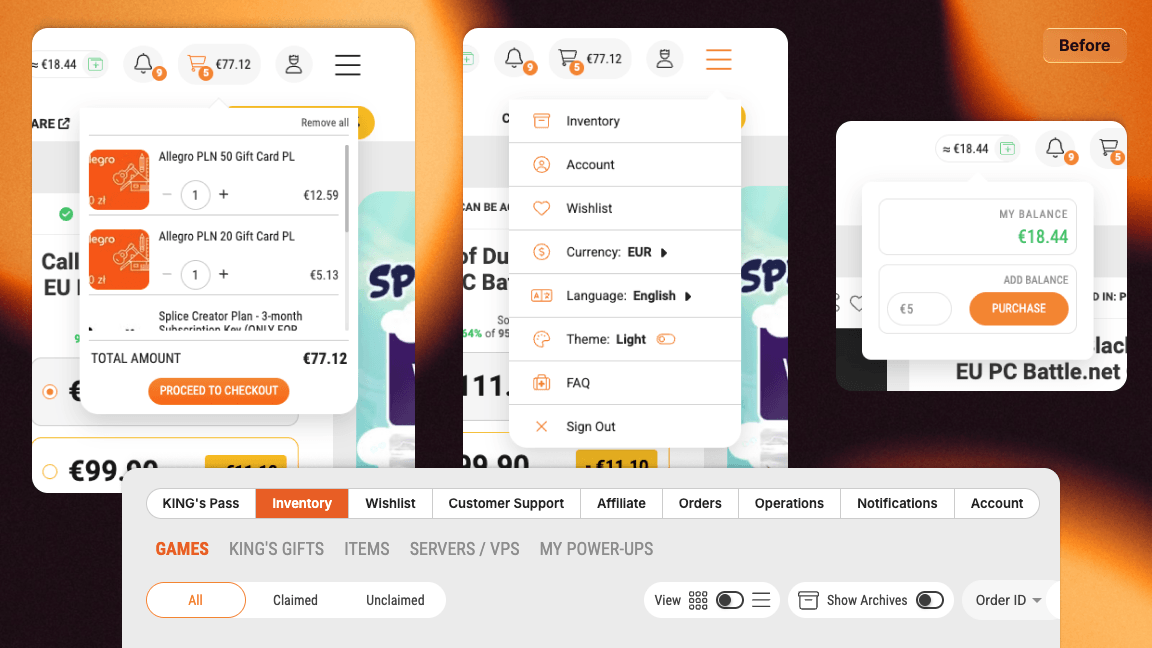 Settings and controls - before